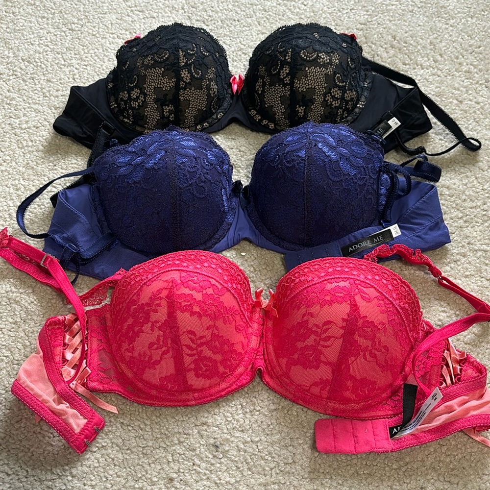 Adore Me Bundle of 3 EXCELLENT Condition Bras, Sz 34C, Matching Panties Included